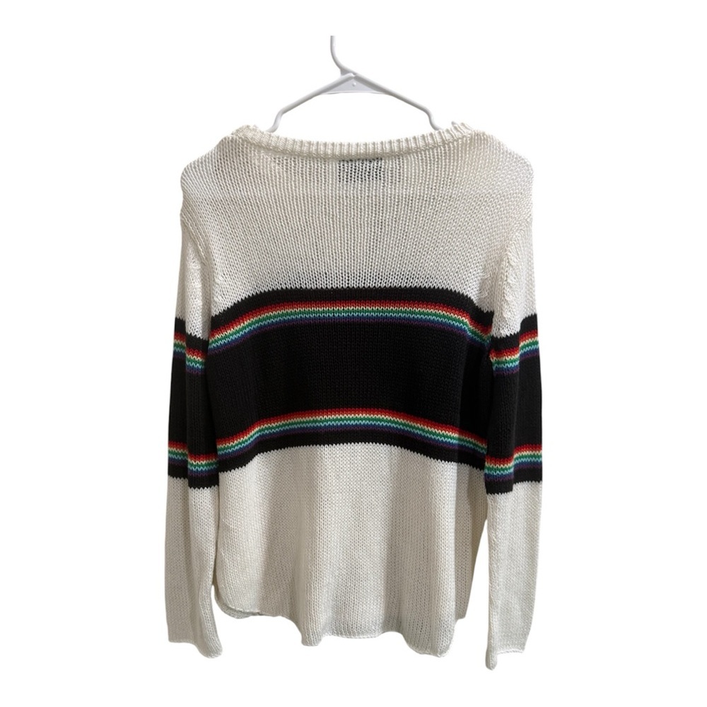 Wooden Ships White Black Sweater with Red Heart and Rainbow Stripes - Picture 7 of 8